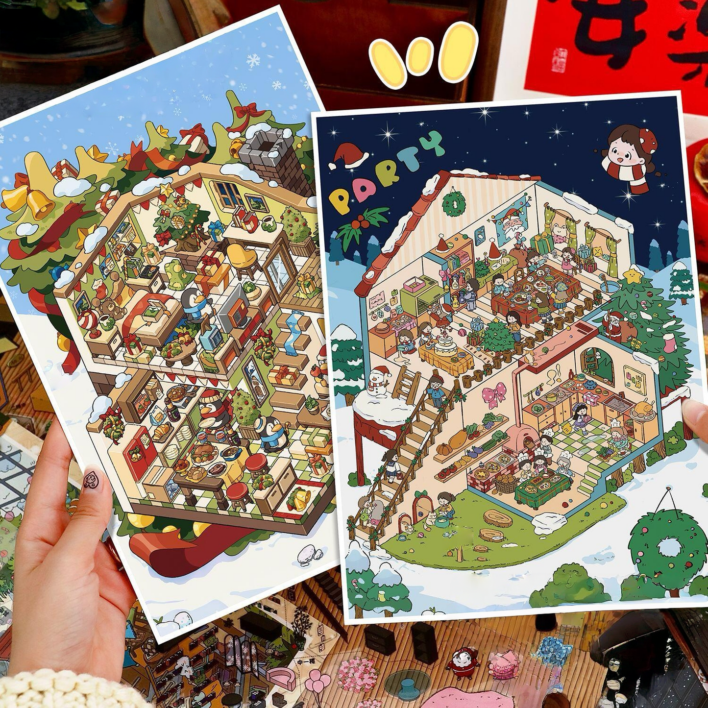 Holiday Christmas Scene Stickers Set – Snowy Village & Home Decor