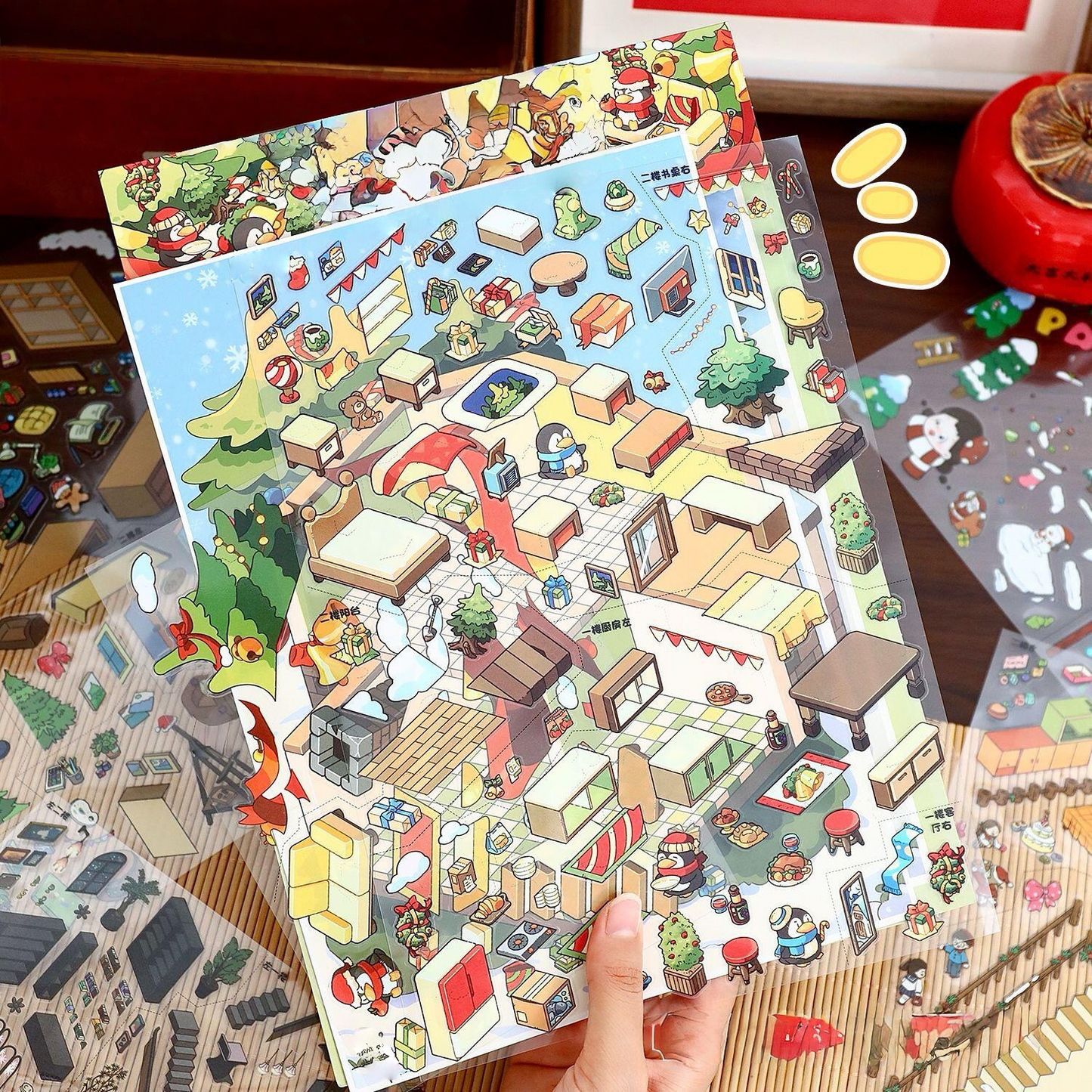 Holiday Christmas Scene Stickers Set – Snowy Village & Home Decor