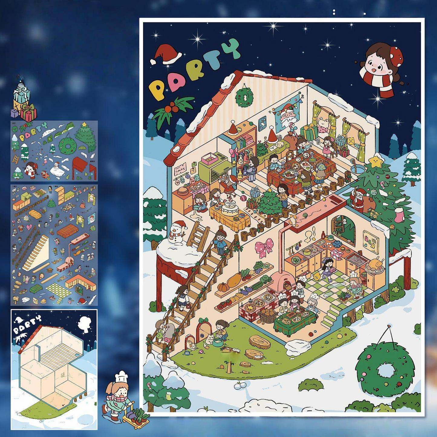 Holiday Christmas Scene Stickers Set – Snowy Village & Home Decor
