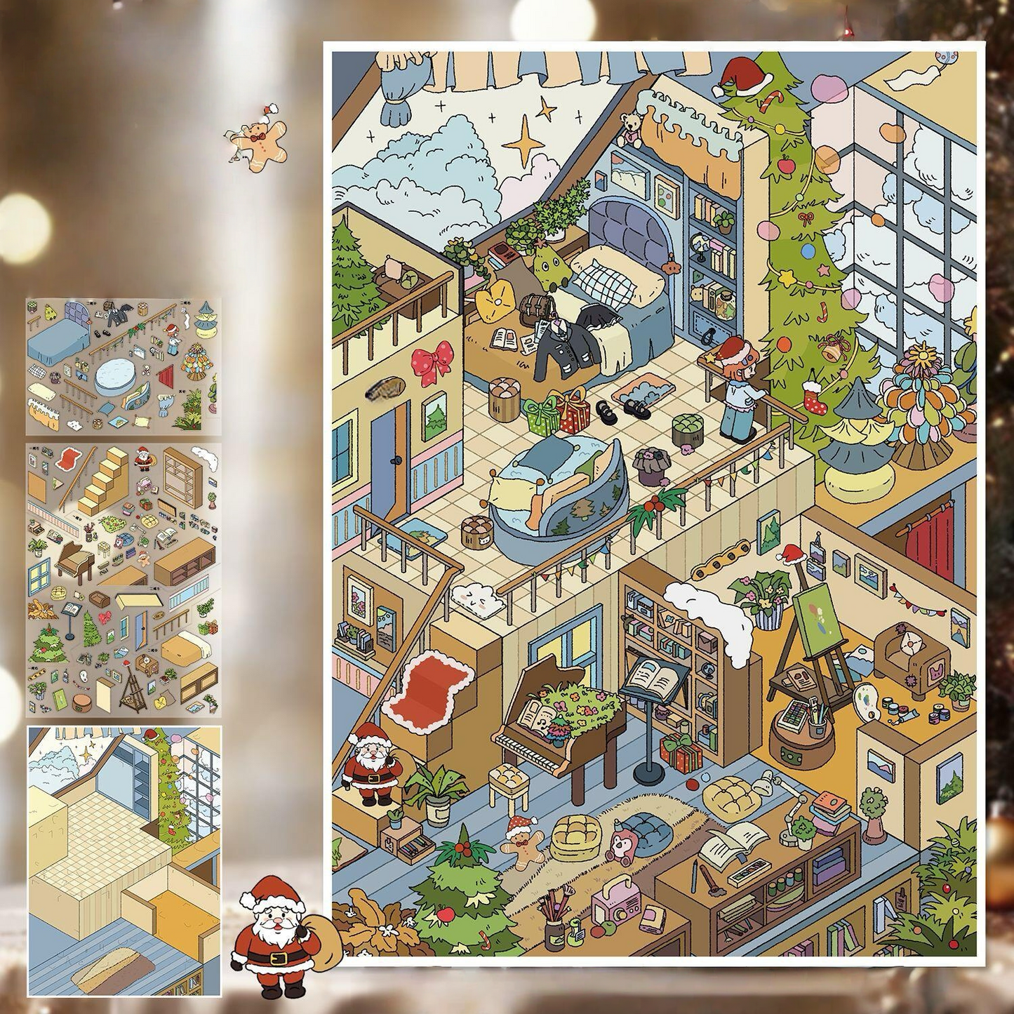 Holiday Christmas Scene Stickers Set – Snowy Village & Home Decor