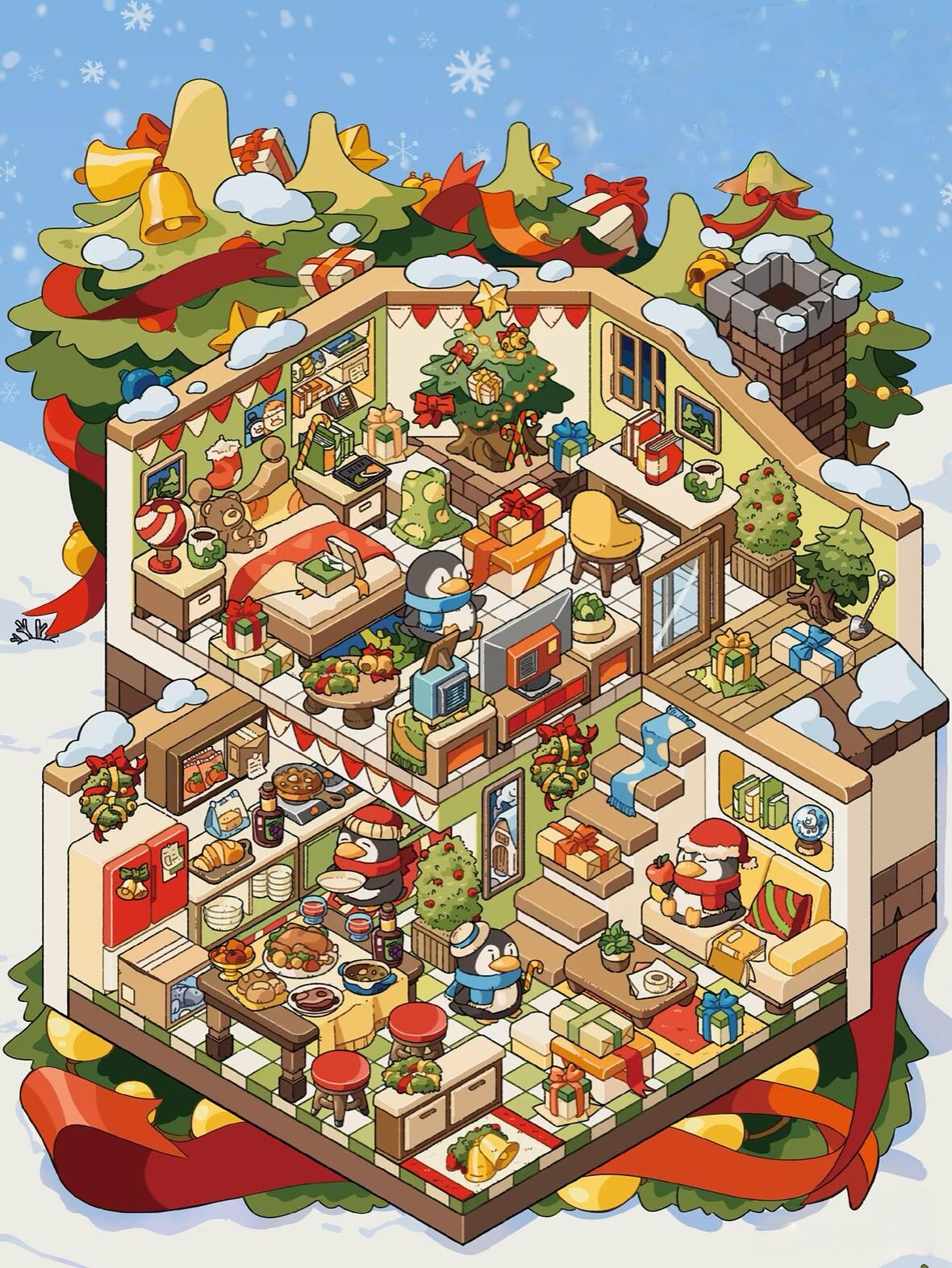 Holiday Christmas Scene Stickers Set – Snowy Village & Home Decor