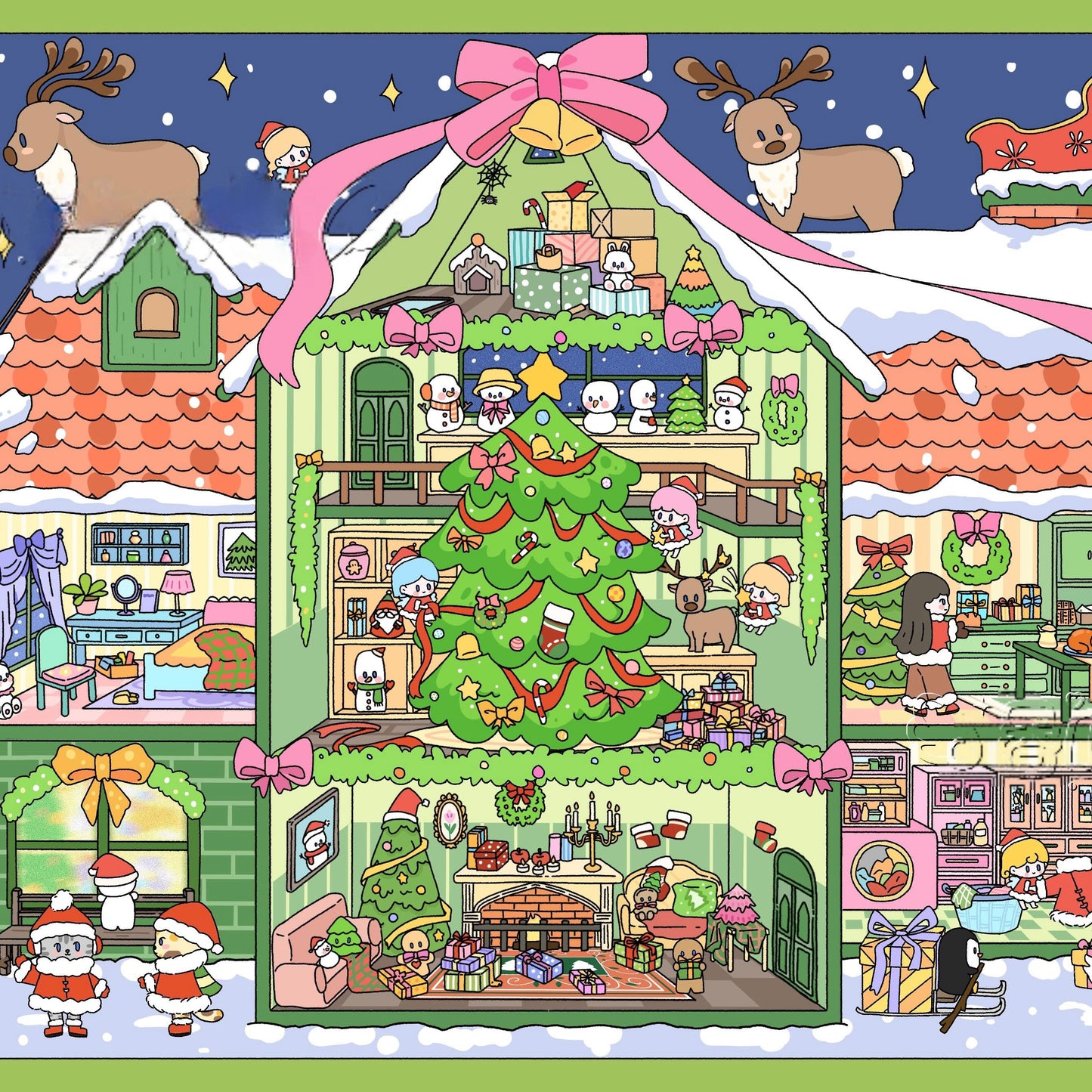 Christmas Apartment & Pet Home Scene Stickers Cozy Holiday Life Decor