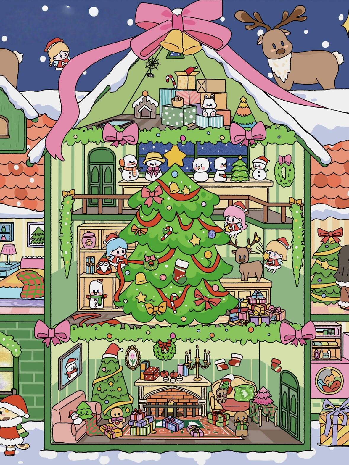 Christmas Apartment & Pet Home Scene Stickers Cozy Holiday Life Decor