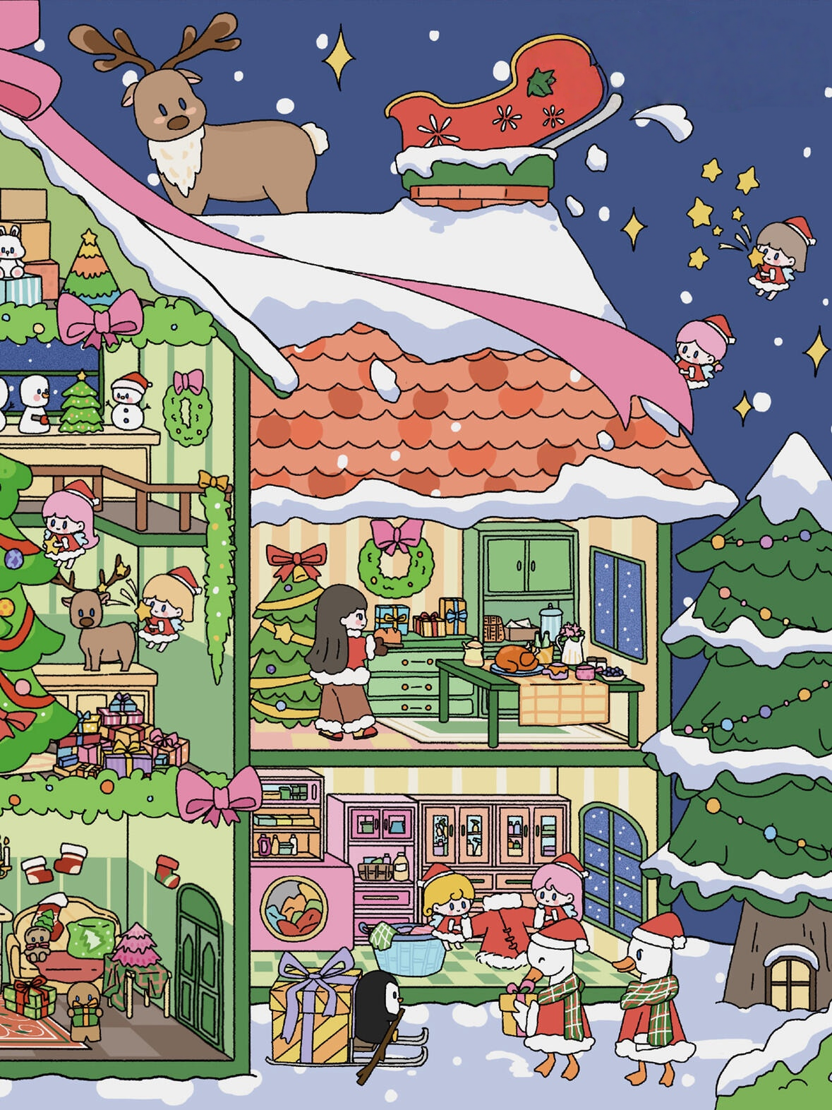 Christmas Apartment & Pet Home Scene Stickers Cozy Holiday Life Decor