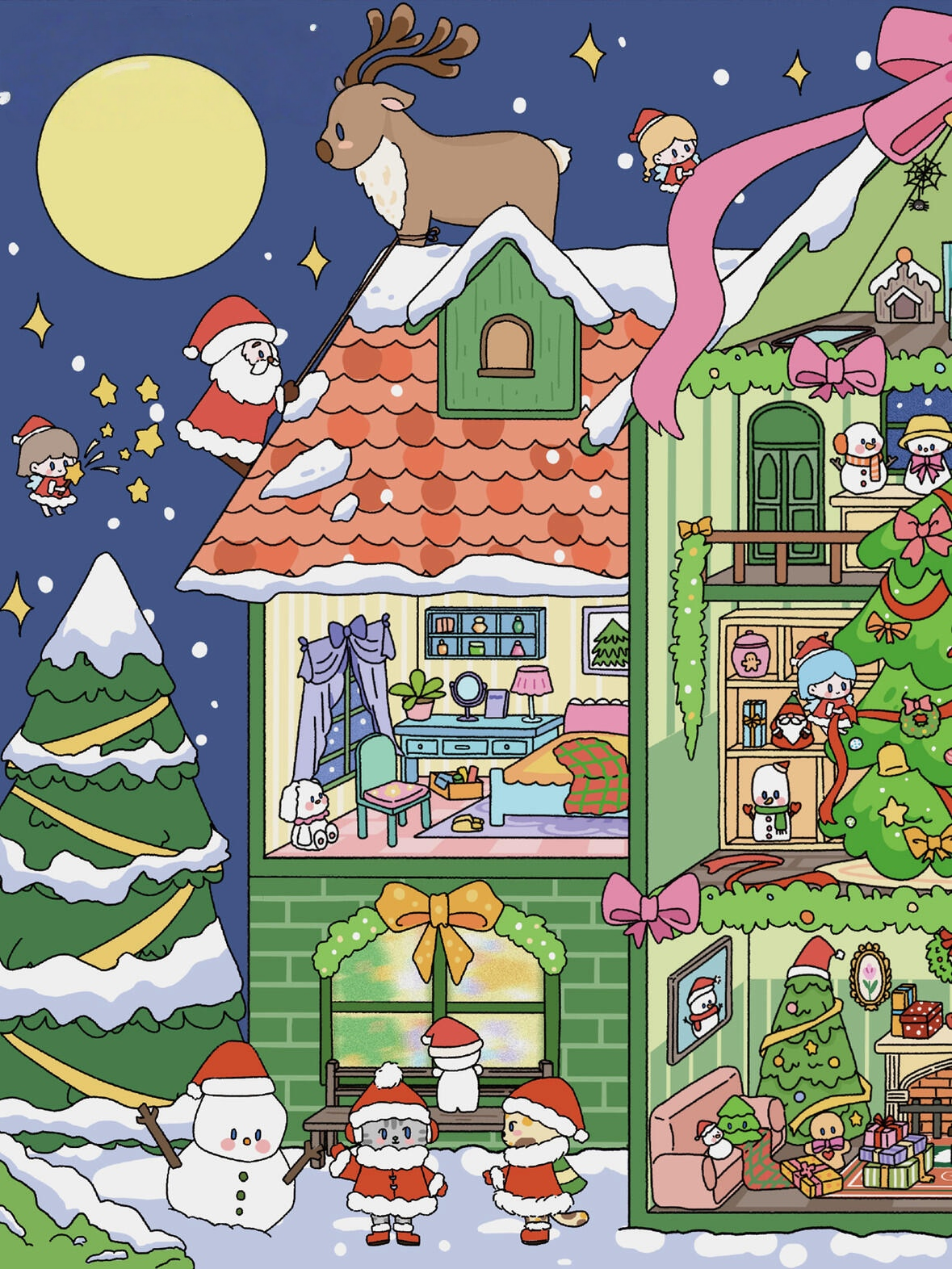 Christmas Apartment & Pet Home Scene Stickers Cozy Holiday Life Decor