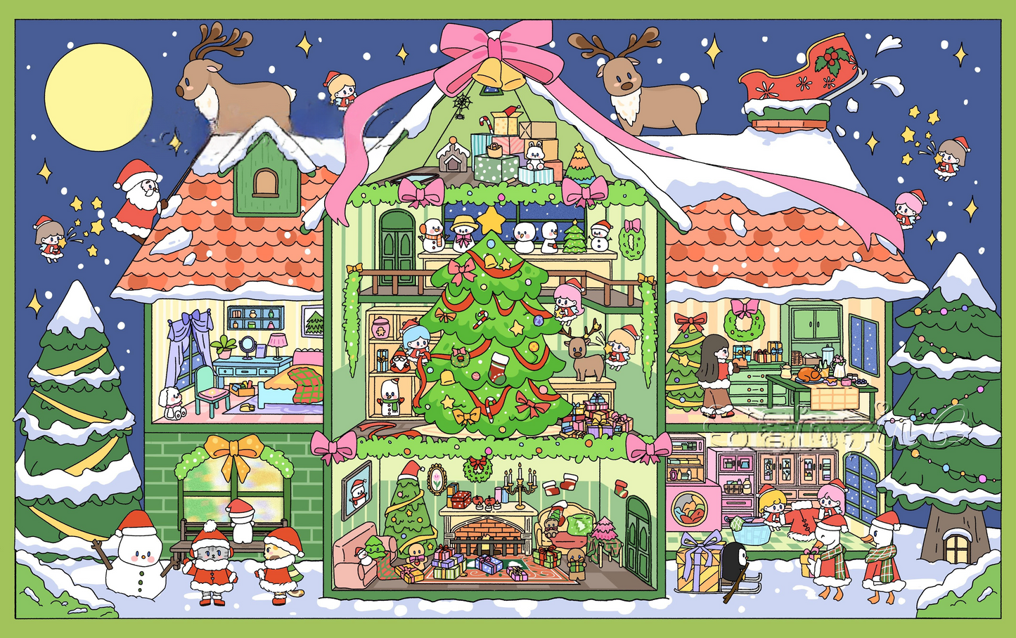 Christmas Apartment & Pet Home Scene Stickers Cozy Holiday Life Decor