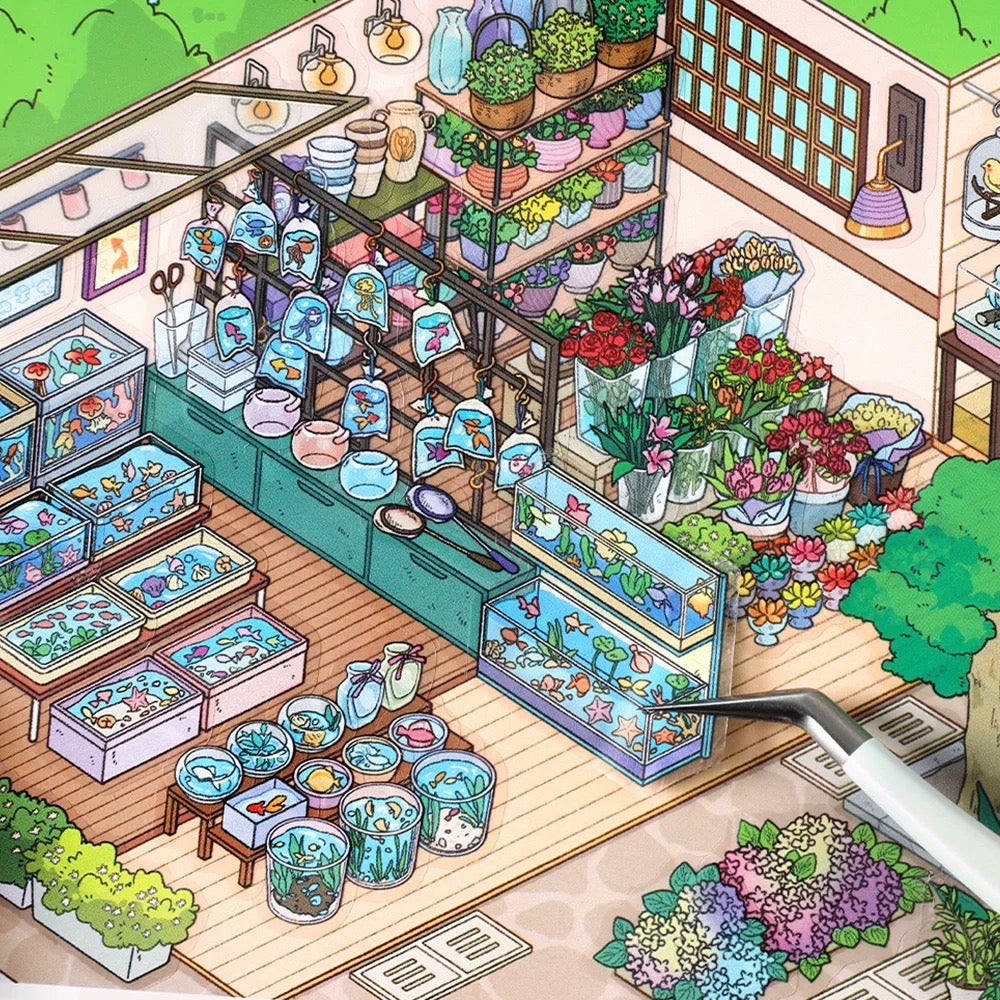 Scene Sticker Pet and Flower Market, Art Exhibition, Appliance City, Courtyard Café