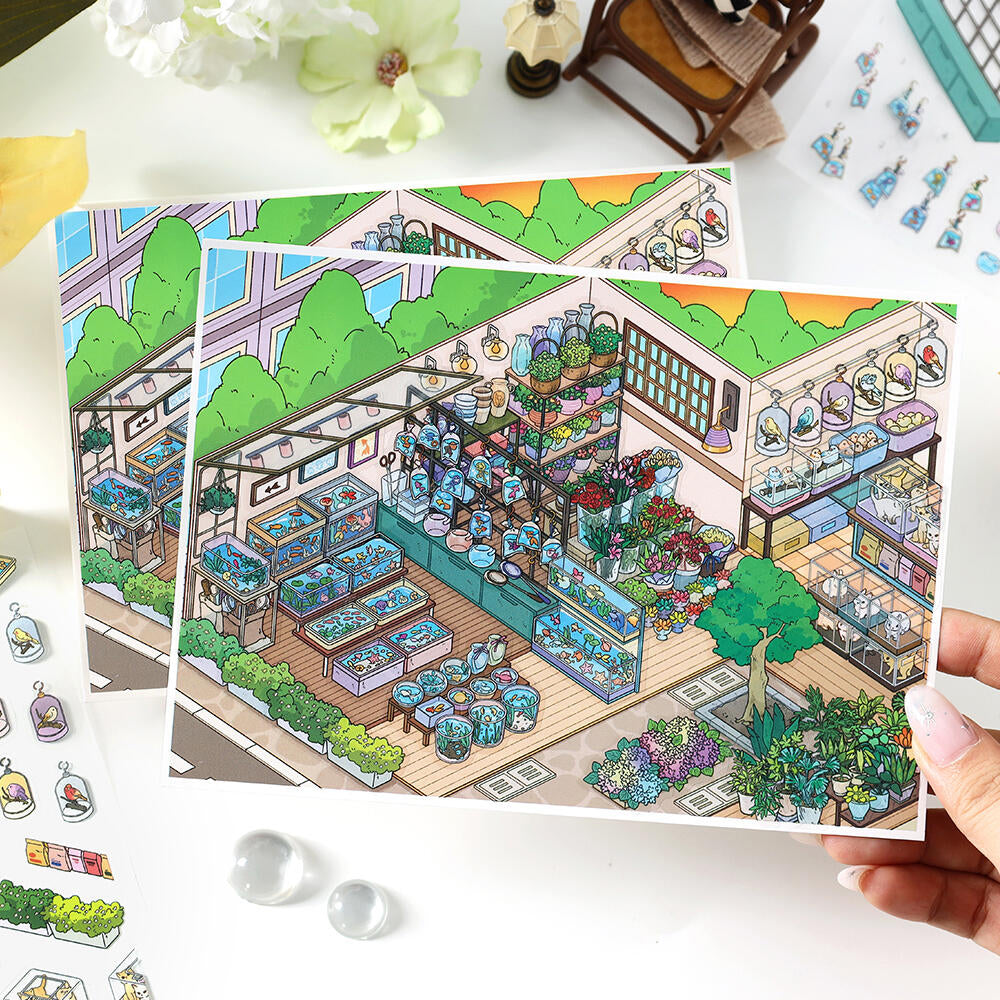 Scene Sticker Pet and Flower Market, Art Exhibition, Appliance City, Courtyard Café