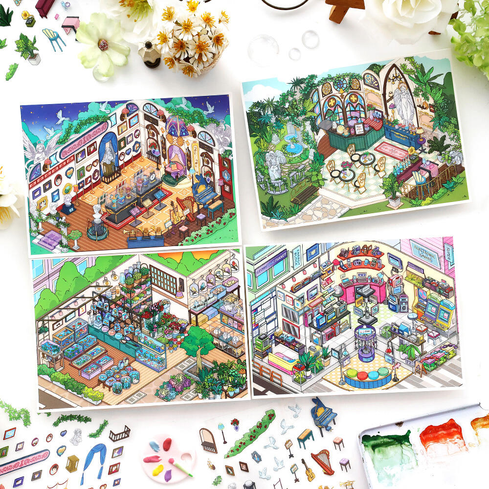 Scene Sticker Pet and Flower Market, Art Exhibition, Appliance City, Courtyard Café