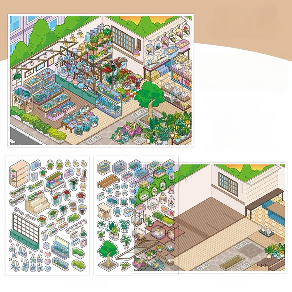 Scene Sticker Pet and Flower Market, Art Exhibition, Appliance City, Courtyard Café