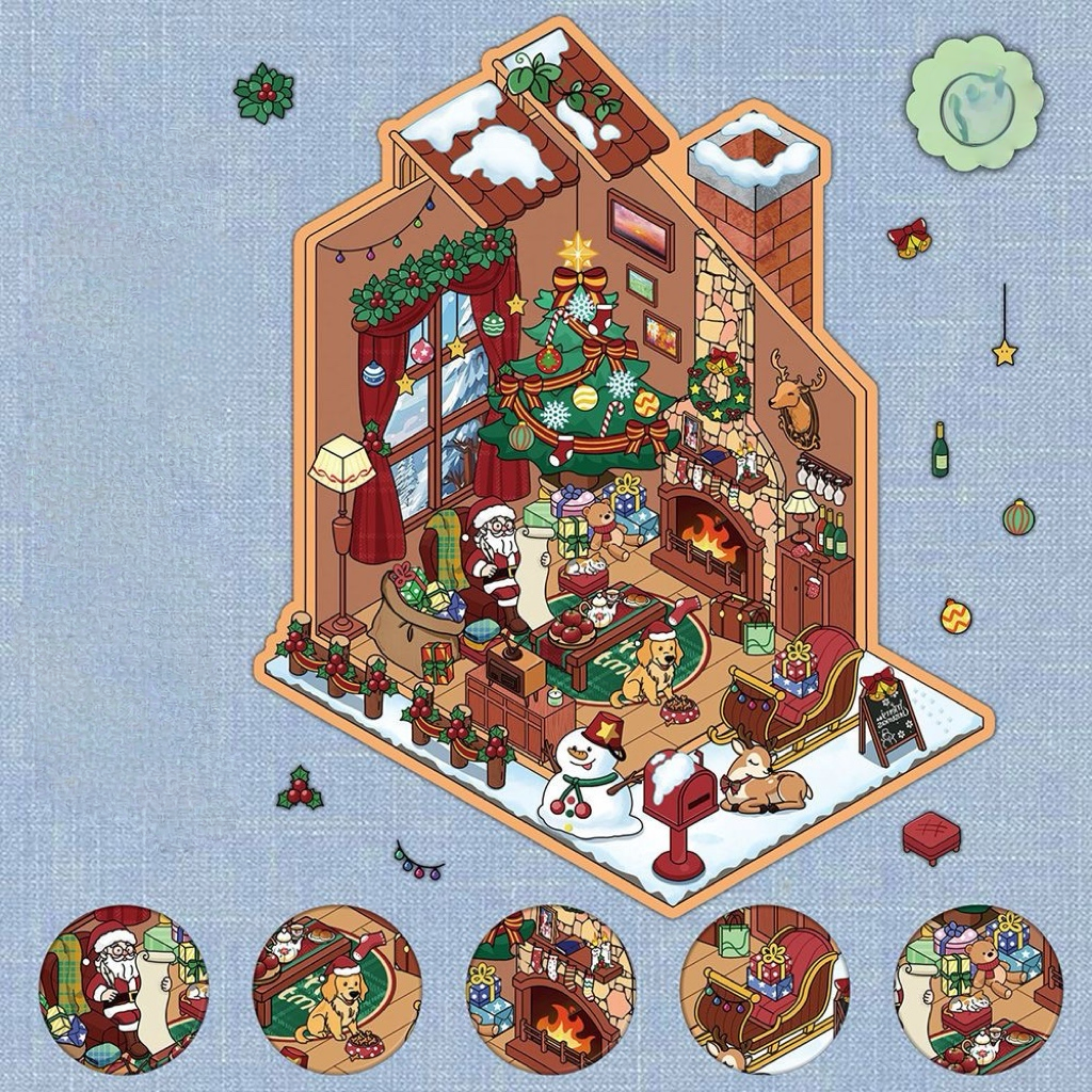Christmas Gift House Scene Stickers