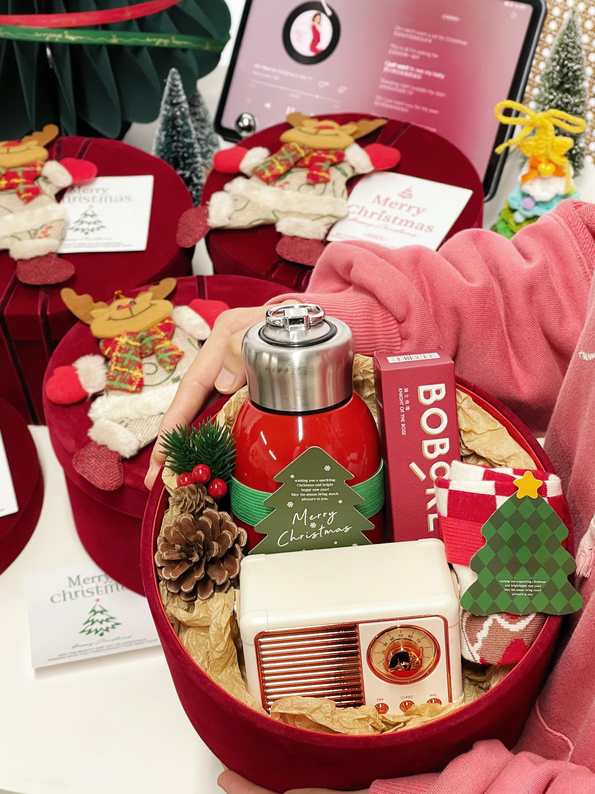 Red Velvet Reindeer Christmas Gift Box