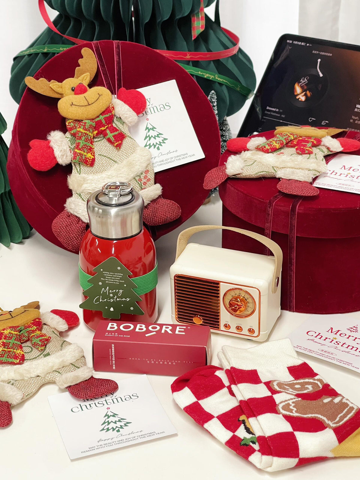 Red Velvet Reindeer Christmas Gift Box