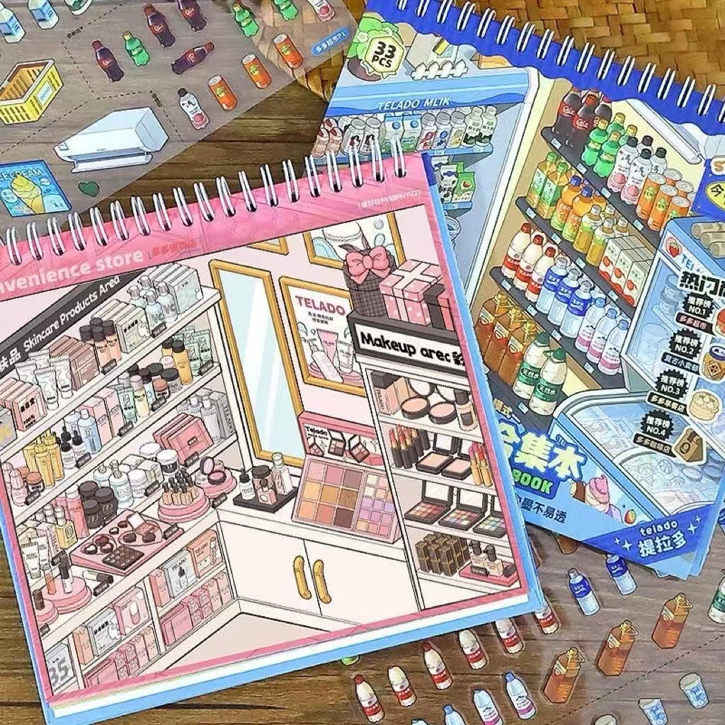 3D Scene Sticker Book Supermarket Theme,Room Scenes