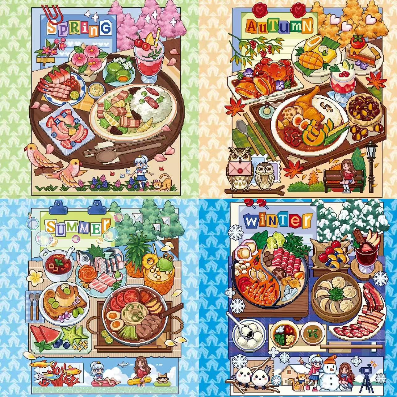 Four Seasons Cooking Mosaic Scene Stickers