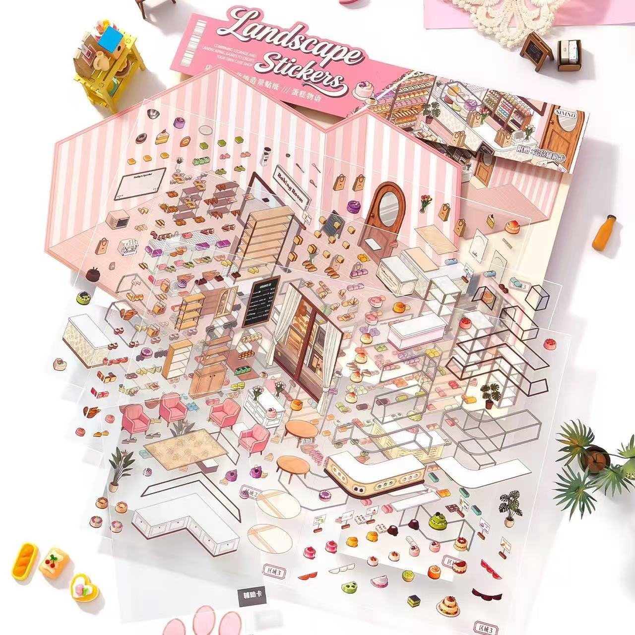 Bakery & Dessert Cake Shop Big Size 3D Scene Stickers