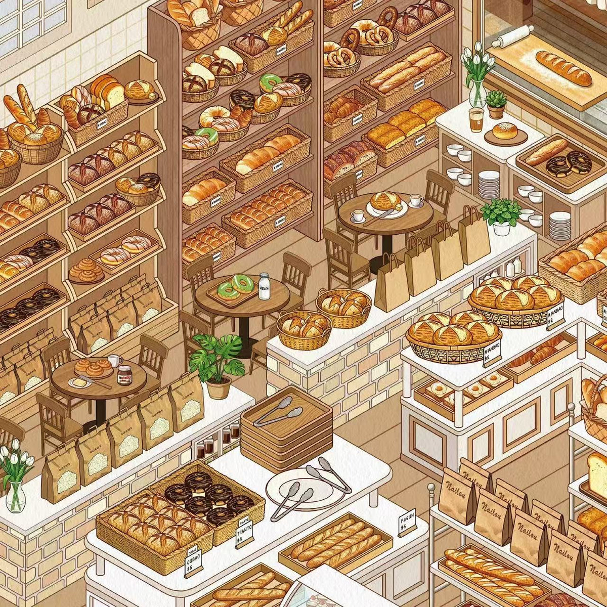 Bakery & Dessert Cake Shop Big Size 3D Scene Stickers