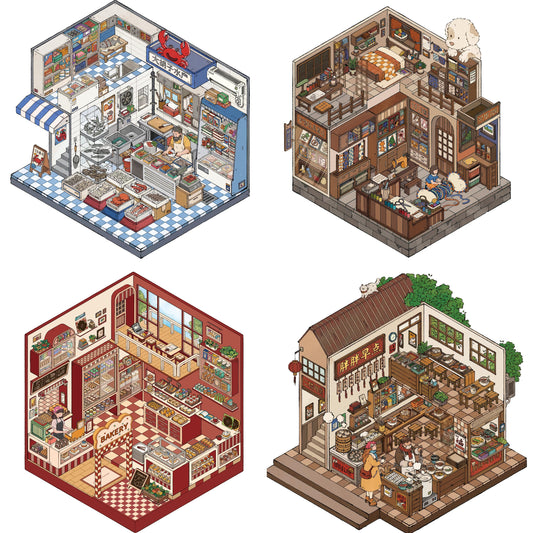 3D Sticker Fish Market, Handmade Customization Shop, Breakfast Restaurant, Bakery