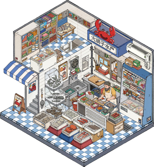 3D Sticker Fish Market, Handmade Customization Shop, Breakfast Restaurant, Bakery