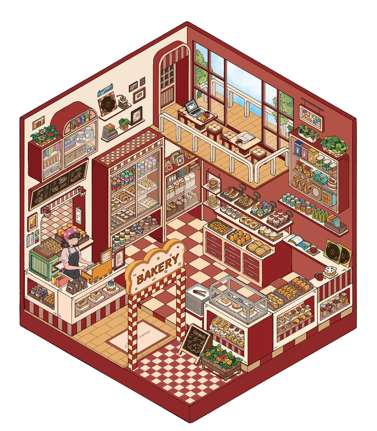 3D Sticker Fish Market, Handmade Customization Shop, Breakfast Restaurant, Bakery