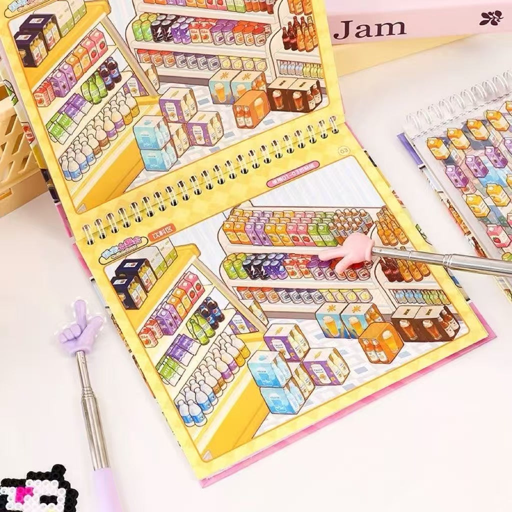 Fun Organizing Supermarket Shelves 3D Scene Sticker Book Collection