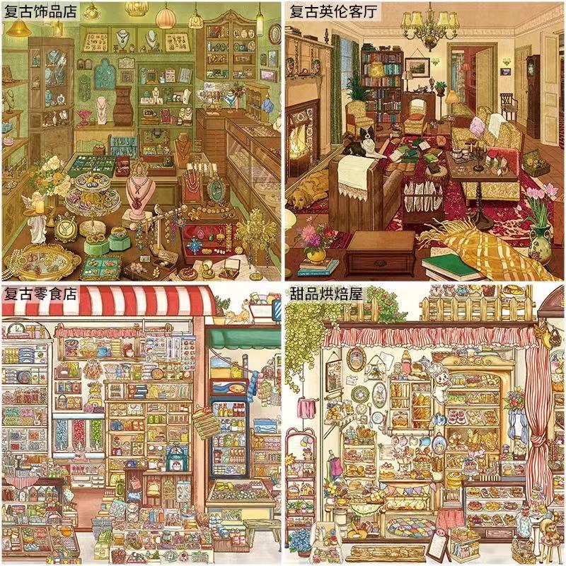 DIY British Living Room Vintage Shop 3D Sticker Scenes