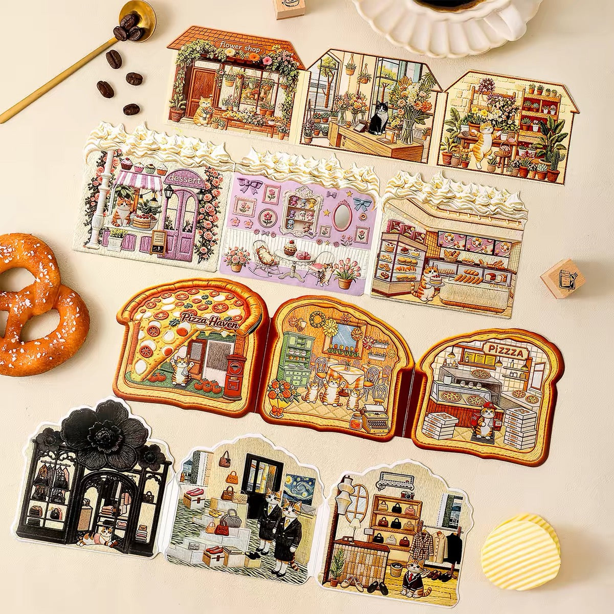 Embroidery Art DIY Cute Bus Miniature House 3D Scene Sticker