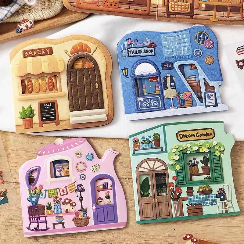 Embroidery Art DIY Cute Bus Miniature House 3D Scene Sticker
