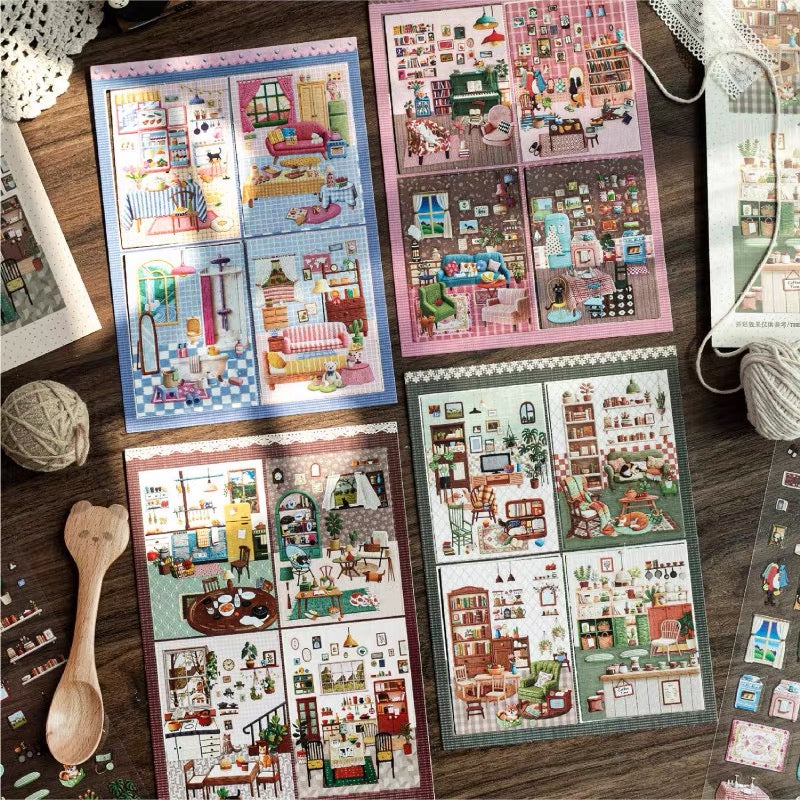 Embroidery 3D Scene Sticker Grassland Village European Town Garden