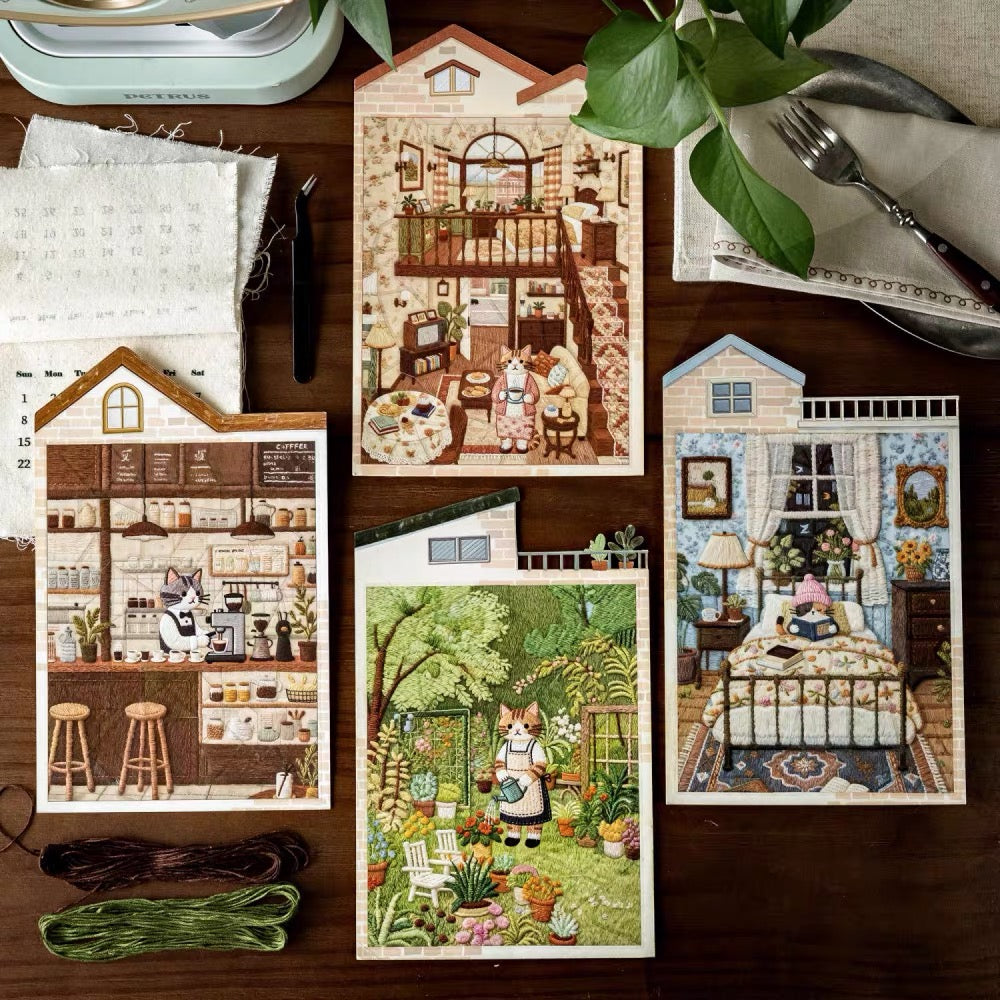 Embroidery Art DIY Cute Bus Miniature House 3D Scene Sticker