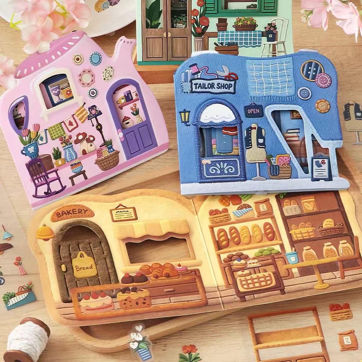Embroidery Art DIY Cute Bus Miniature House 3D Scene Sticker