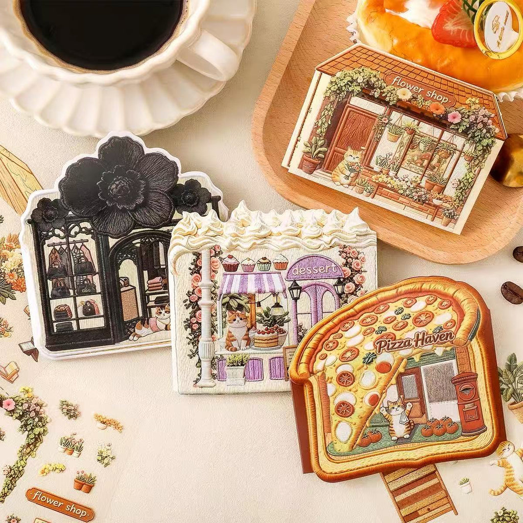 Embroidery Art DIY Cute Bus Miniature House 3D Scene Sticker