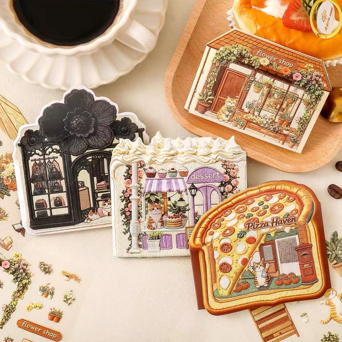 Embroidery Art DIY Cute Bus Miniature House 3D Scene Sticker