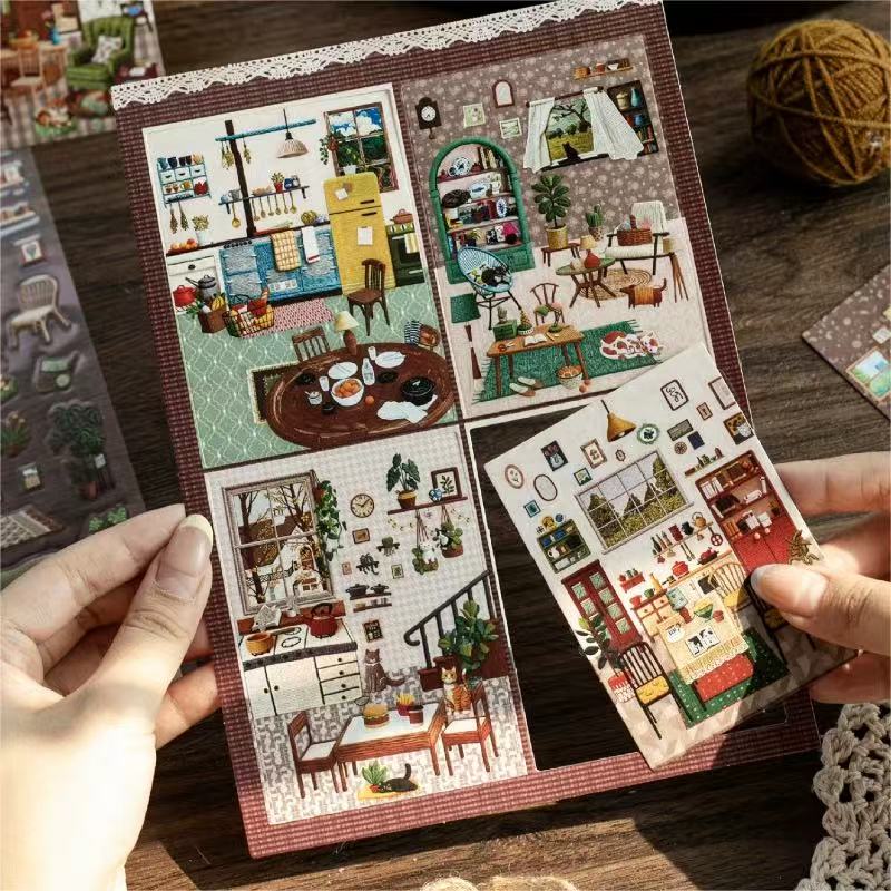 Embroidery 3D Scene Sticker Grassland Village European Town Garden