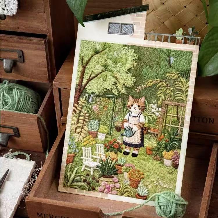 Embroidery Art DIY Cute Bus Miniature House 3D Scene Sticker