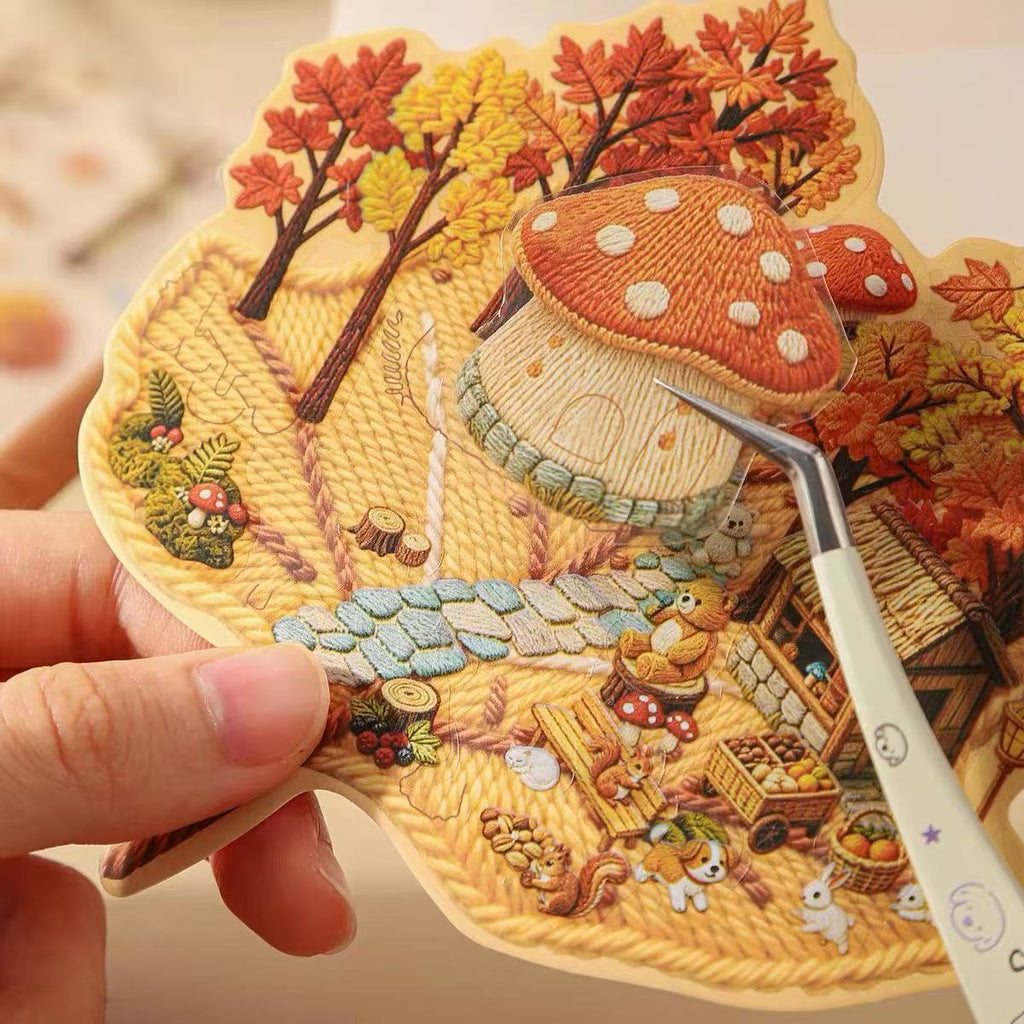 Embroidery 3D Scene Sticker Grassland Village European Town Garden