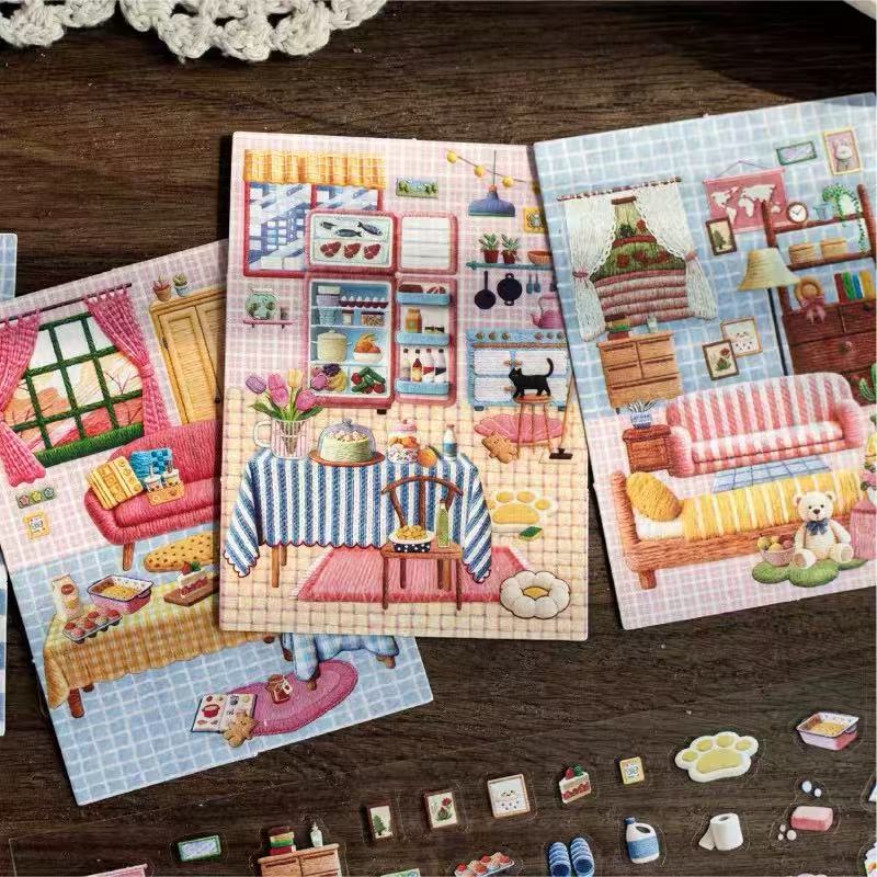 Embroidery 3D Scene Sticker Grassland Village European Town Garden