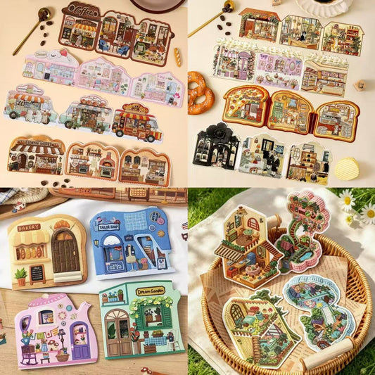 Embroidery Art DIY Cute Bus Miniature House 3D Scene Sticker