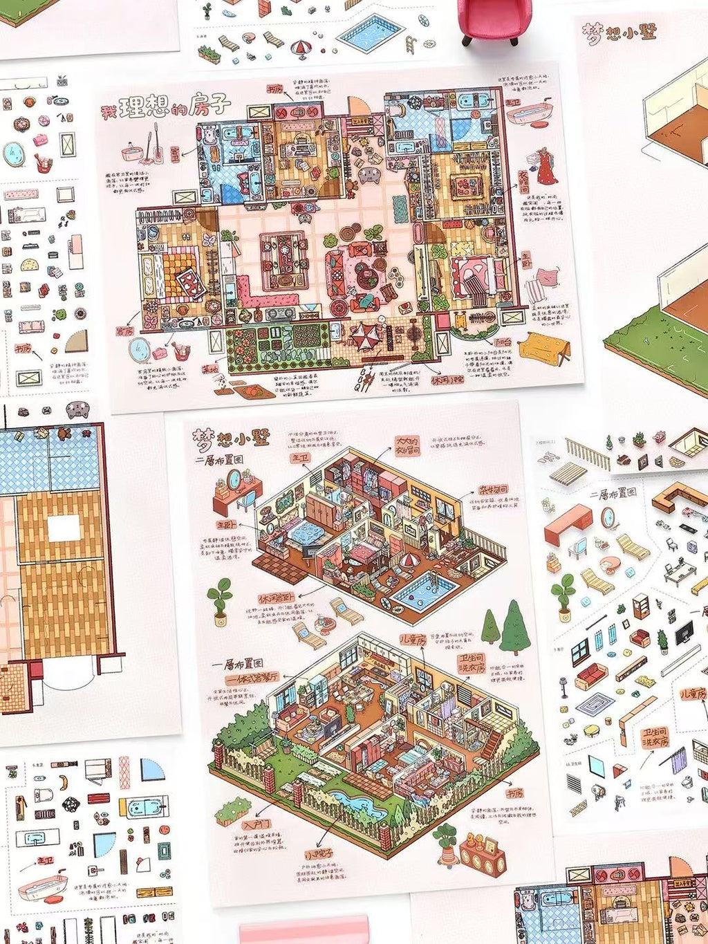 DIY MIniature Scene Sticker Rose Street Building Block Town