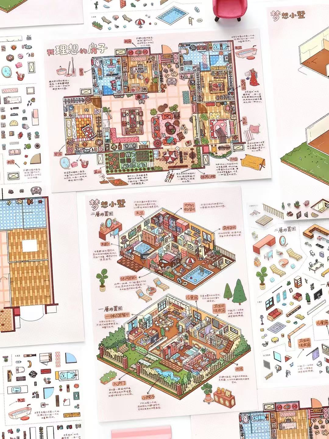 DIY MIniature Scene Sticker Rose Street Building Block Town