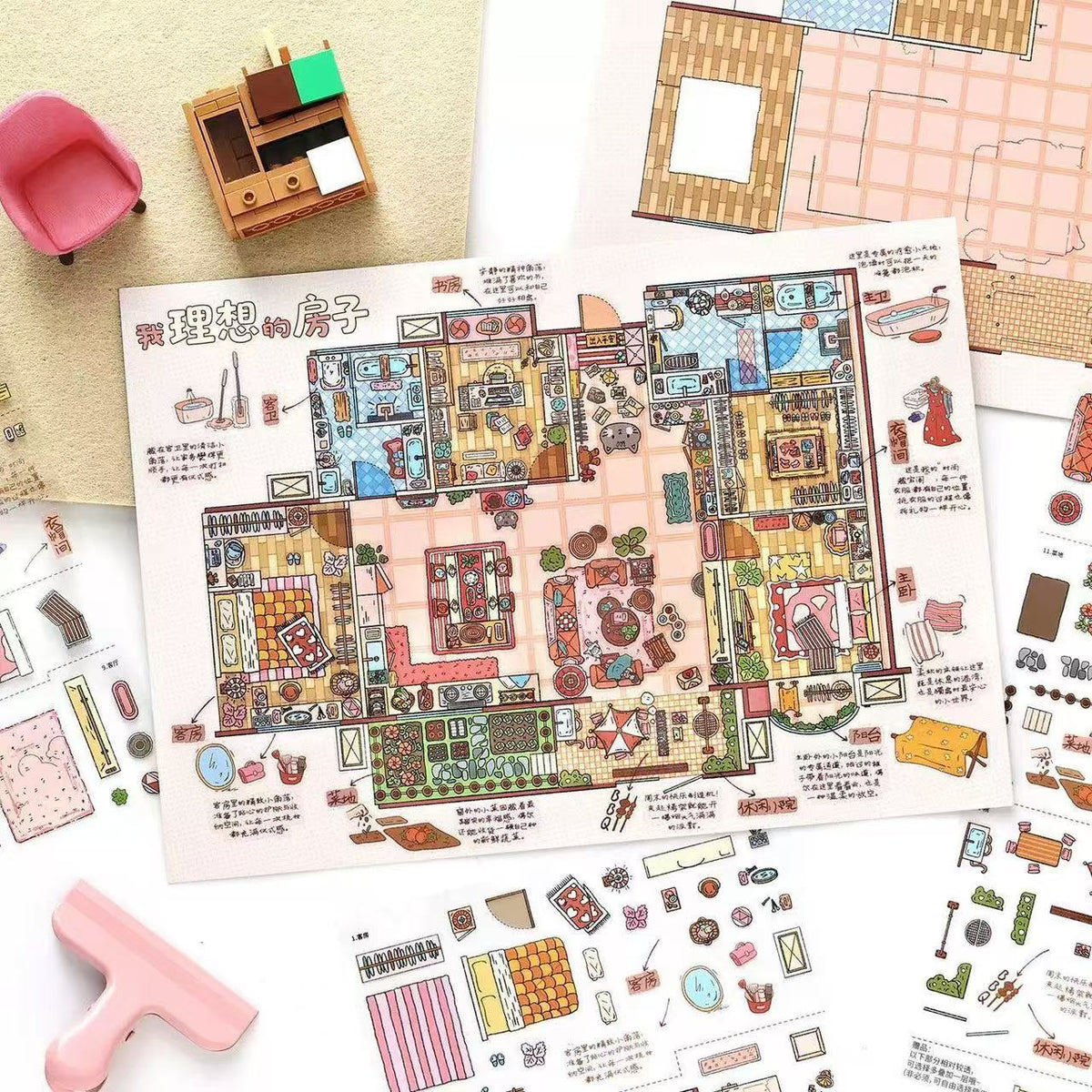 DIY MIniature Scene Sticker Rose Street Building Block Town