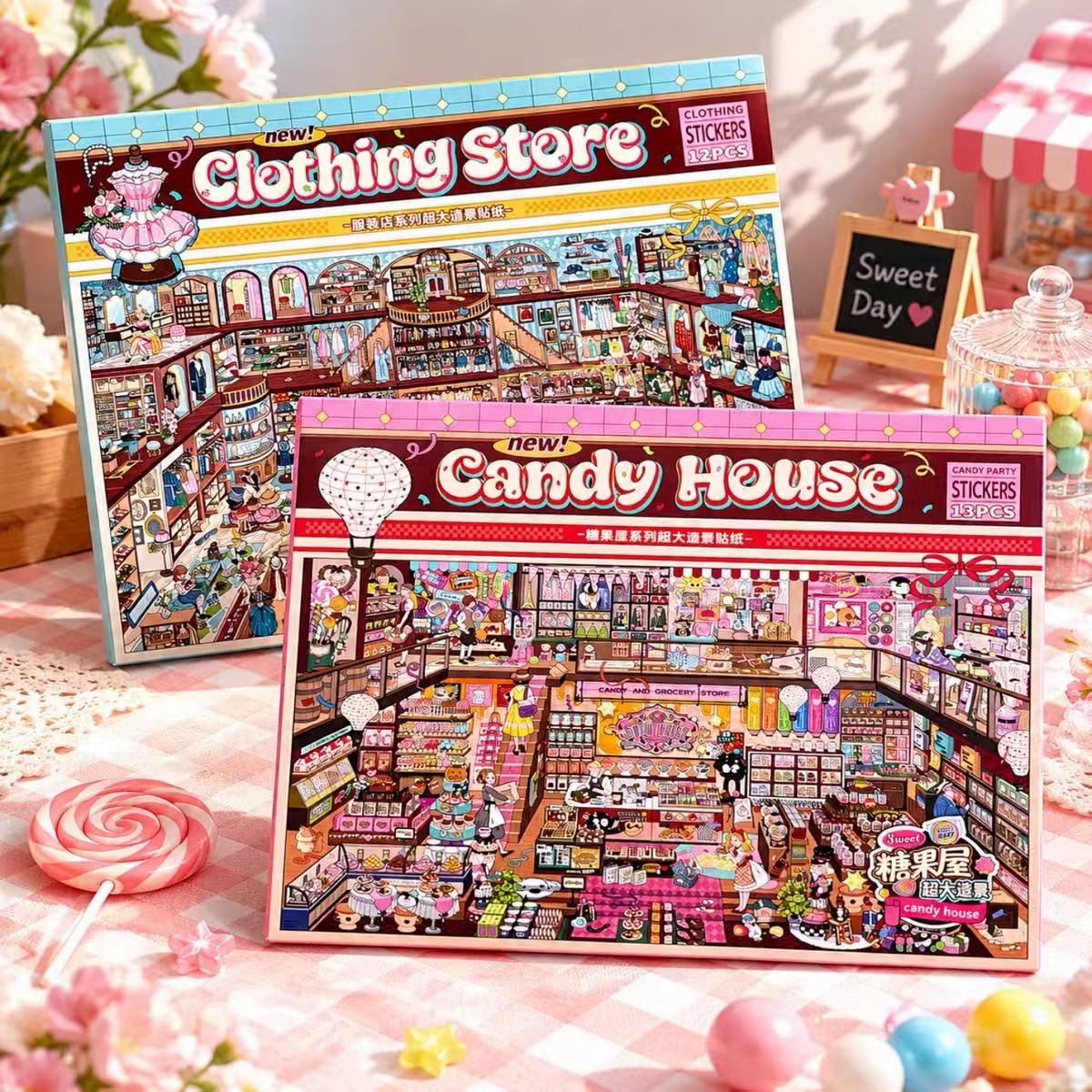 DIY Large 3D Sticker Scene Candy House Clothing Store