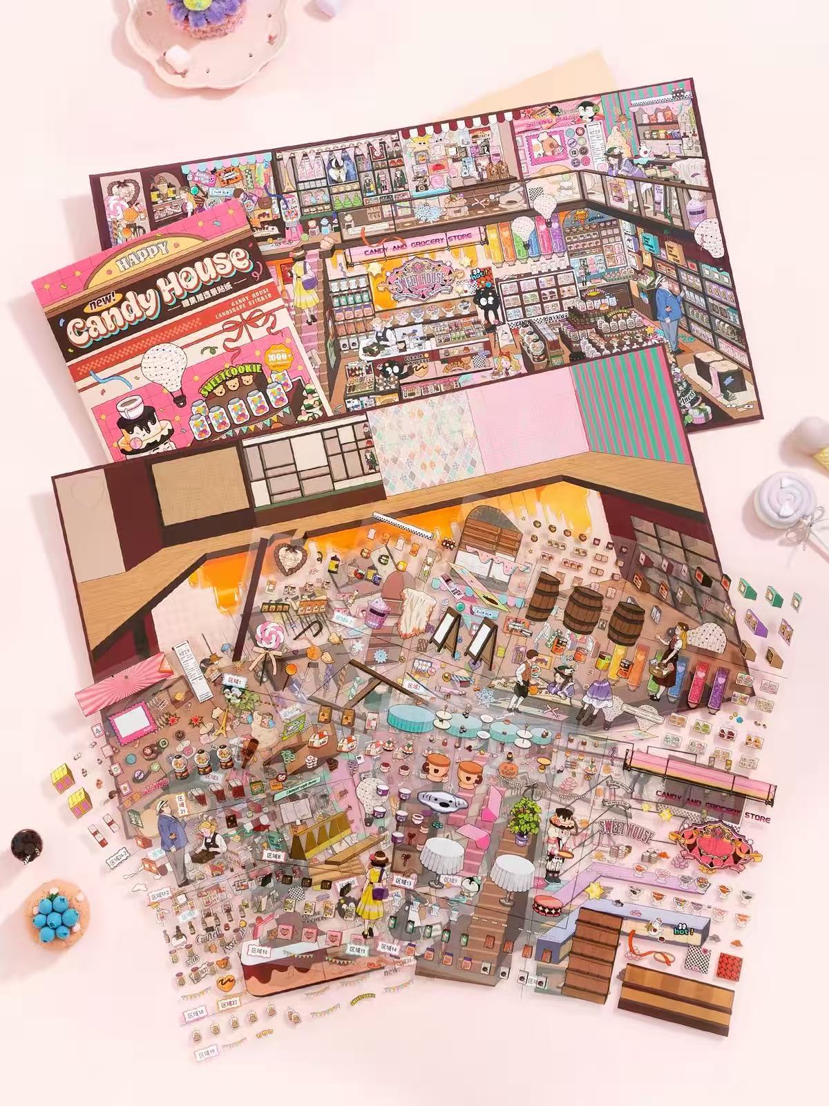 DIY Large 3D Sticker Scene Candy House Clothing Store