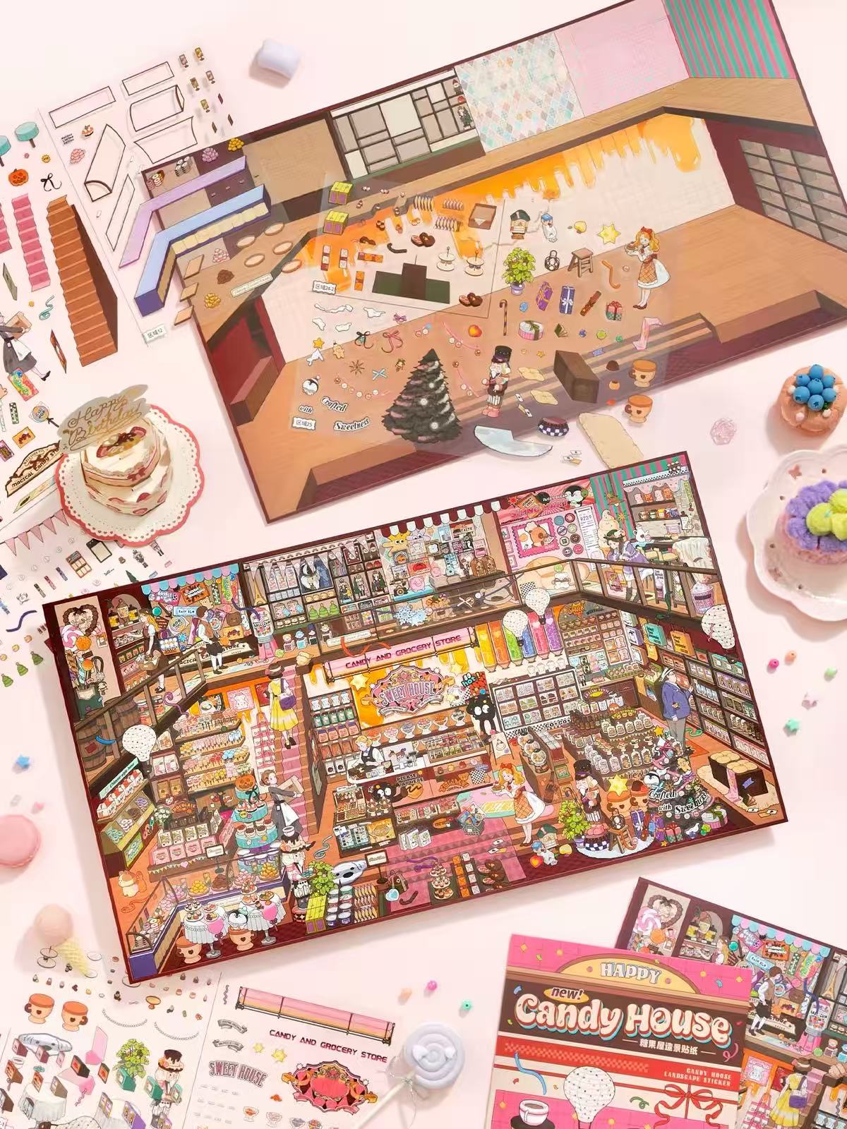 DIY Large 3D Sticker Scene Candy House Clothing Store
