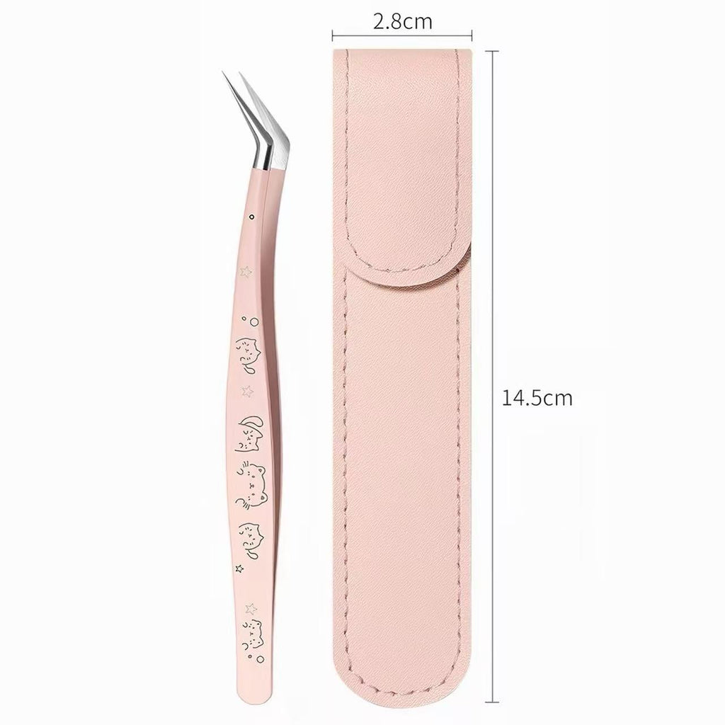 Cute Angled Precision Tweezers with Protective Case for Sticker Crafts