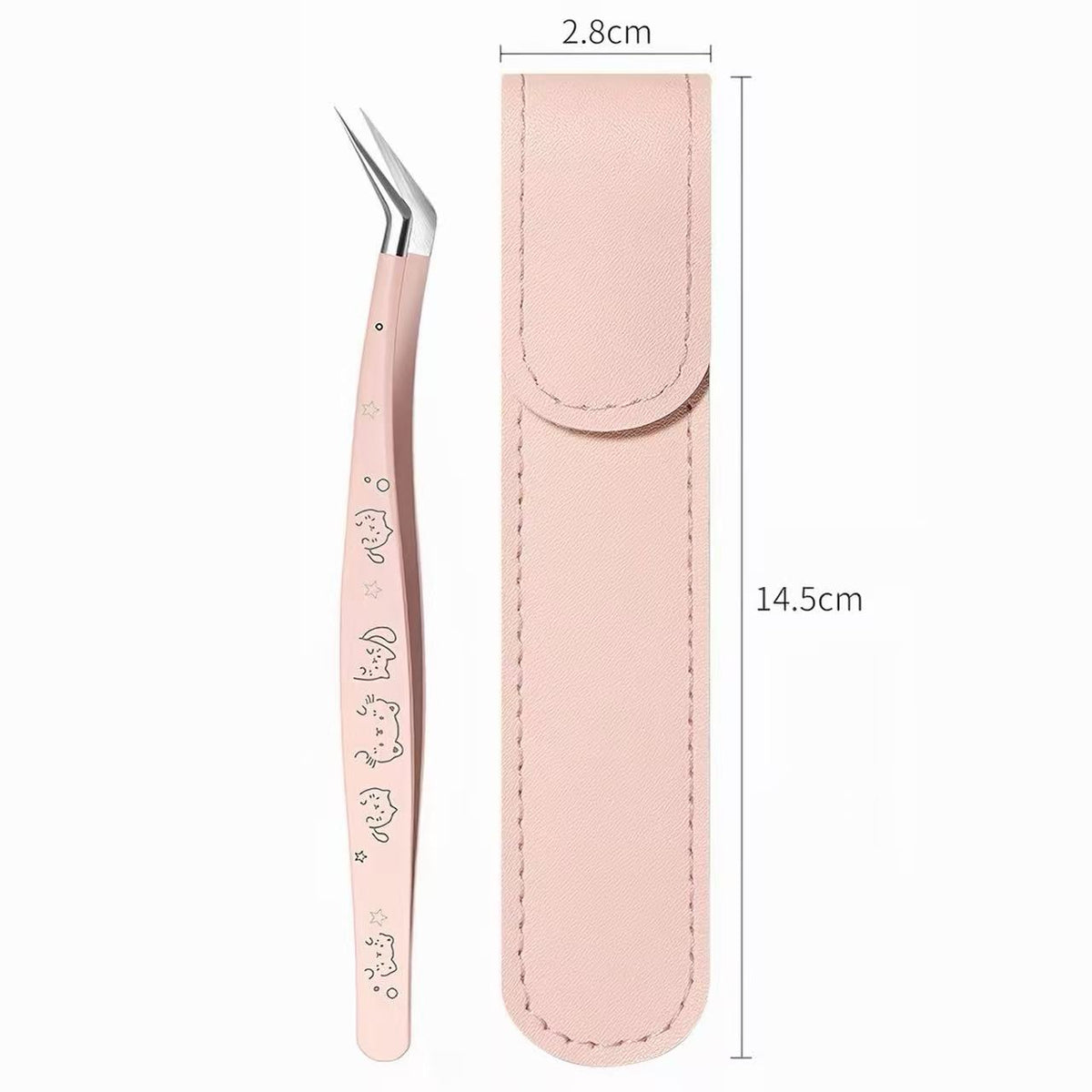 Cute Angled Precision Tweezers with Protective Case for Sticker Crafts