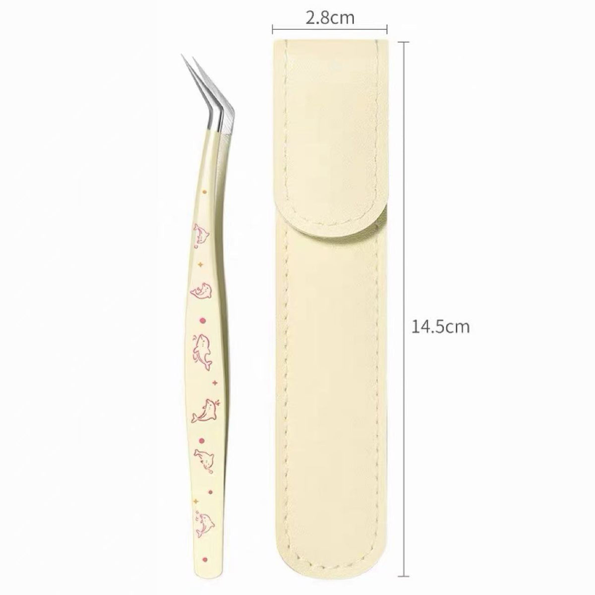 Cute Angled Precision Tweezers with Protective Case for Sticker Crafts