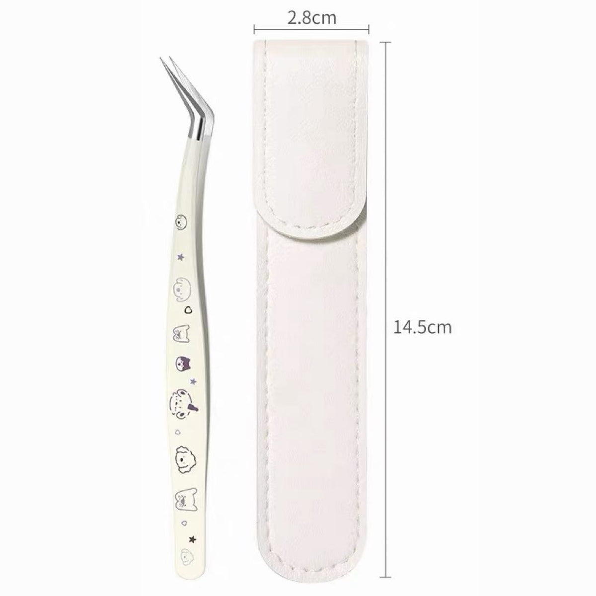 Cute Angled Precision Tweezers with Protective Case for Sticker Crafts