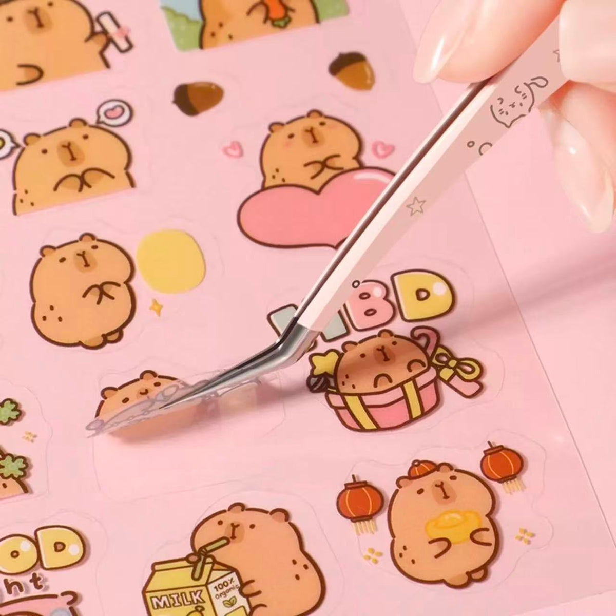 Cute Angled Precision Tweezers with Protective Case for Sticker Crafts