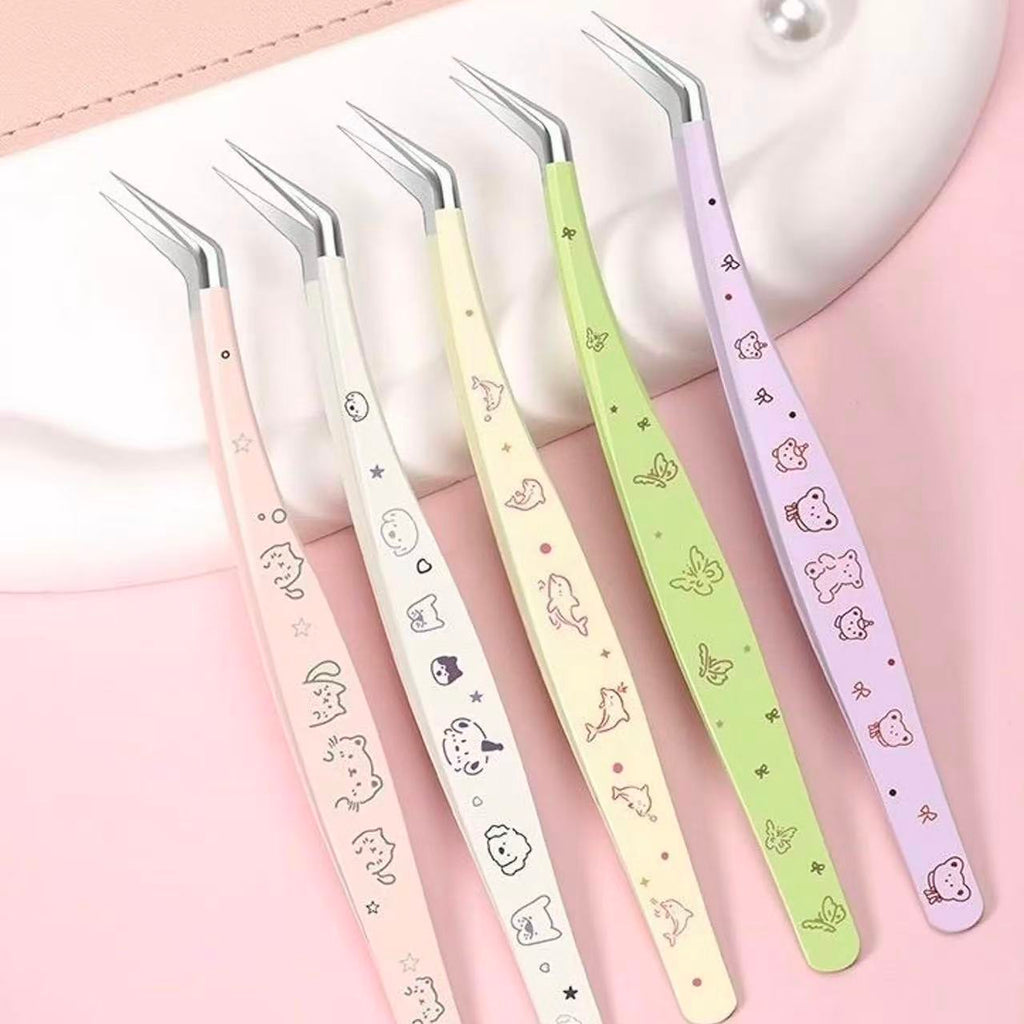 Cute Angled Precision Tweezers with Protective Case for Sticker Crafts